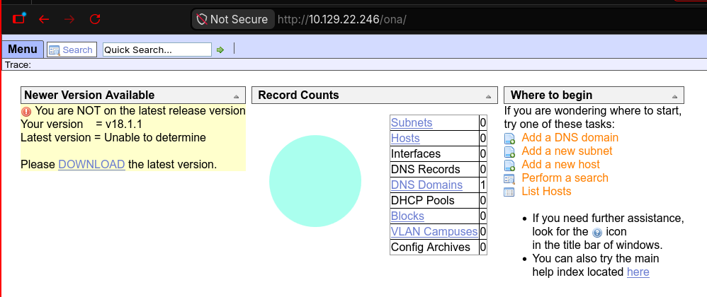 Interfaz de OpenNetAdmin v18.1.1